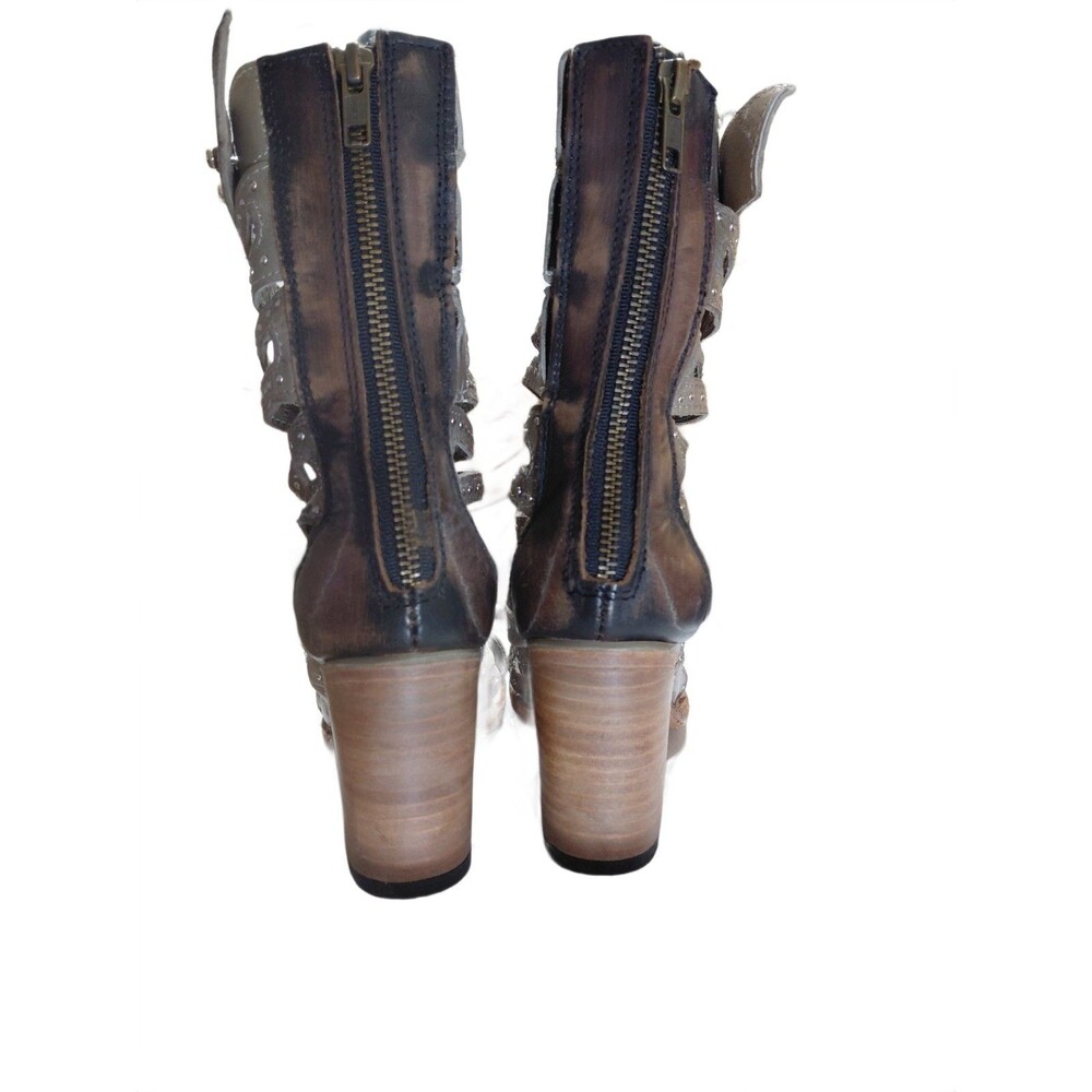 Freebird By Steven Gladiator Bootie Size 7 Lotus Taupe Leather Block Sandal - Picture 5 of 12